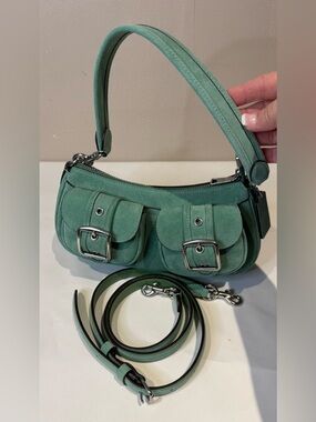Coach Ashton Teal Suede Shoulder Bag Buckle Pockets 2 Straps